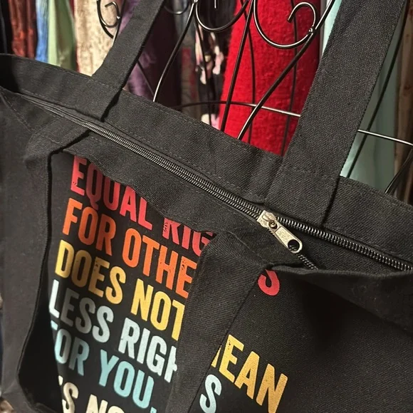 Empowering Black Tote Bag with Multicolored Text - Picture 2 of 2